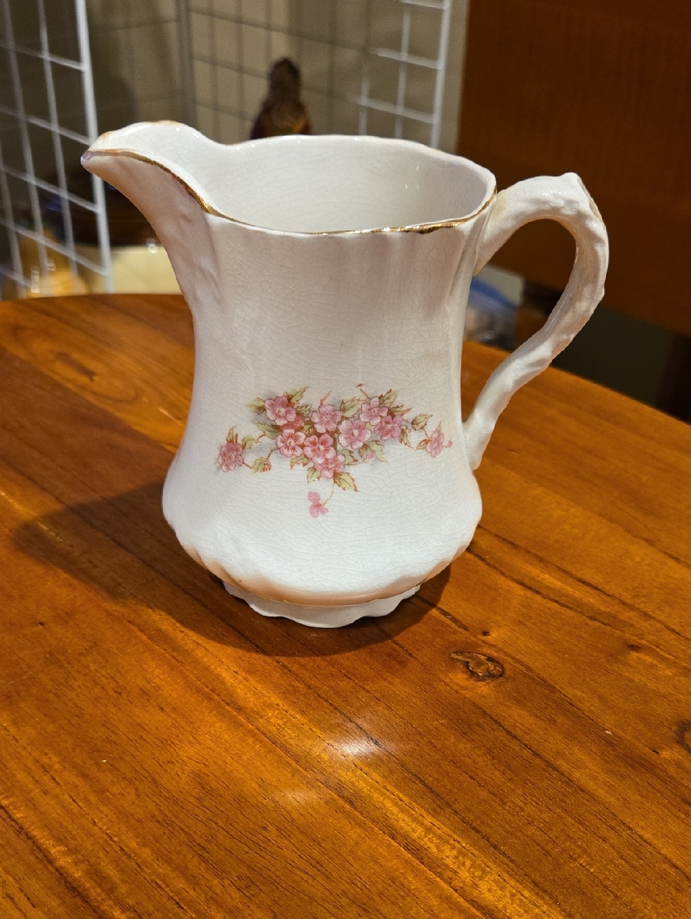 Etruria & Mellor & Co White Floral Porcelain Creamer Pitcher with Gold Trim
